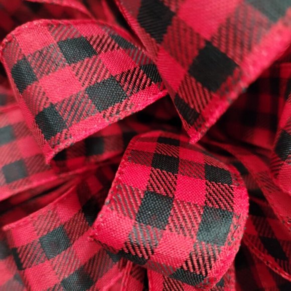 Christmas Tree Bow Topper, Black Red Buffalo Plaid Bow Topper, Topper 44 Loop - Picture 4 of 6